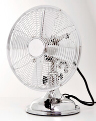 Modern silver table fan isolated