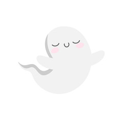 Smiling little cute kawaii ghost for halloween. fright and boo. stock vector illustration isolated on white background. Happy Halloween. Scary white ghosts. Cute cartoon spooky character.