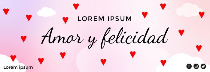 Fototapeta na wymiar Banner rosa con corazones, Amor y felicidad, San Vaentín, día de los enamorados.