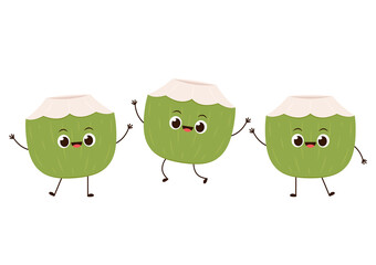 Green coconut. Coconut character design. Coconut vector. Coconut on white background.