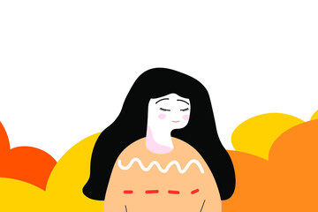 Young hipster girl in casual clothes  flat vector illustration on white background. Traveler walk by herself, no social media. Sweater weather design, advertising banner, cover, poster, marketing. 