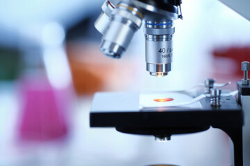 Closeup of a modern optical microscope