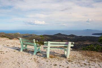 Obraz premium sea panorama from the heights of Keratea at sunset in Athens in Greece