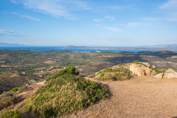 sea panorama from the heights of Keratea at sunset in Athens in Greece