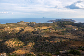 sea panorama from the heights of Keratea at sunset in Athens in Greece