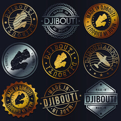 Djibouti Business Metal Stamps. Gold Made In Product Seal. National Logo Icon. Symbol Design Insignia Country.
