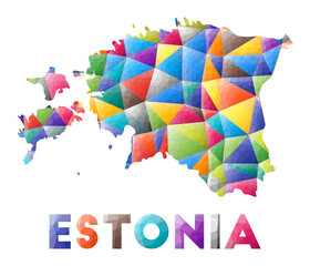 Fototapeta na wymiar Estonia - colorful low poly country shape. Multicolor geometric triangles. Modern trendy design. Vector illustration.