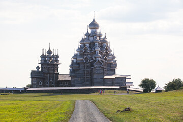 Kizhi Island and Kizhi Pogost wooden church open-air museum,  summer vibrant view of  Onega Lake, Medvezhyegorsky District, Republic of Karelia, Russia