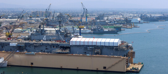 San Diego California Coronado Naval Shipyard with Ships in Dry Dock Being repaired or Upgraded