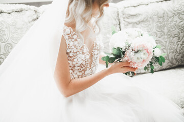 Beautiful luxury bride in elegant white dress