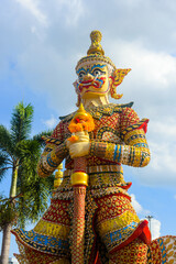 Close-up Statue of Vaiśravaṇa as the guardian at the Pillar Shrine Udon Thani province,...