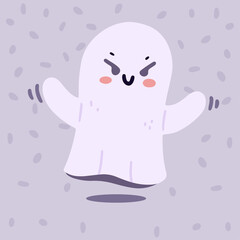 Poster cute ghost. Halloween concept. Vector illustration in flat style