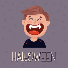 Scary vampire poster. Halloween concept. Vector illustration in flat style