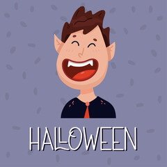 Poster with a cute vampire. Halloween concept. Vector illustration in flat style