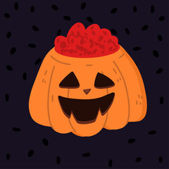 Poster scary Pumpkin with blood. Halloween concept. Vector illustration in flat style