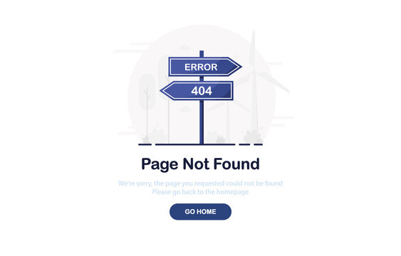404 error page template for website. Direction sign. Page not found. Flat design. Blue. Eps 10