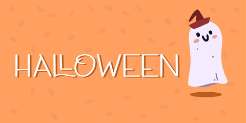 Halloween banner lettering and ghosting. Halloween concept. Vector illustration in flat style