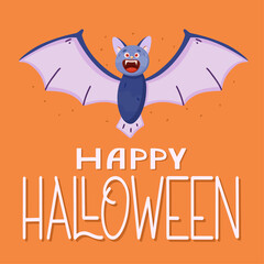 Bat in cartoon style. Happy Halloween concept. Vector illustration