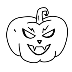 Scary pumpkin with a smile in doodle style. Halloween concept. Coloring. Vector illustration