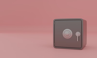 Illustration of safe on soft pink background. Concept for finance, saving money, insurance. 3d rendering.