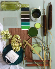 collage color palette mood board for interior design and decor