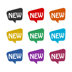 Speech trendy bubble with word New color icon set