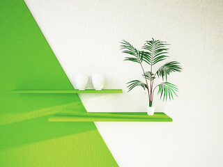 green shelves on the wall, 3d