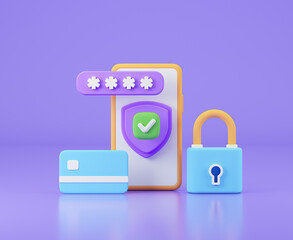 User Account protection. Online Payments and banking secure. 3d rendered image.