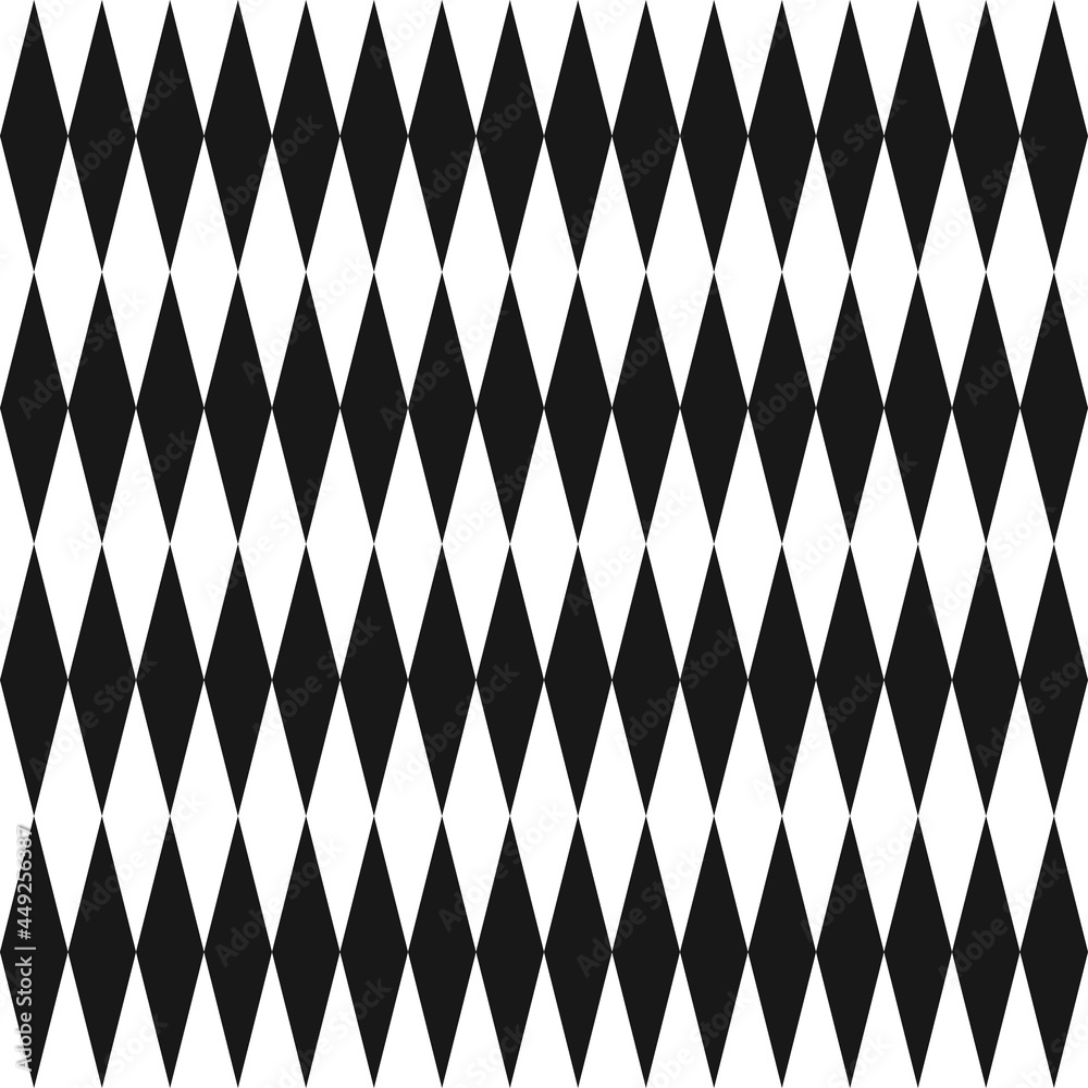 Poster Compressed rhombuses ornament. Vector checker pattern with white and black rhombs pattern.