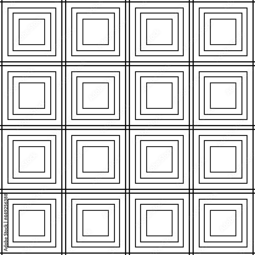 Poster Empty triple squares. Vector white background and black squares tile.