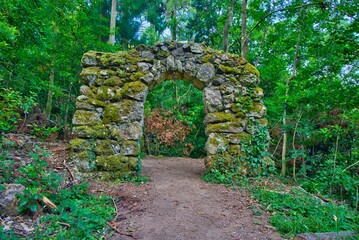 Fototapeta na wymiar Ruins of the Passo do Pretório in the forest park of Bussaco, Portugal