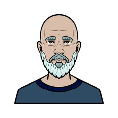 comic avatar. old man with bald head and beard.