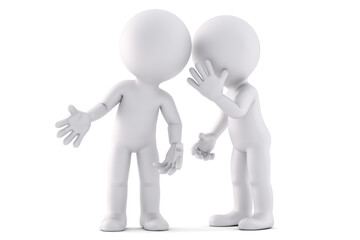 Whispering a secret. 3D illustration. Isolated on white