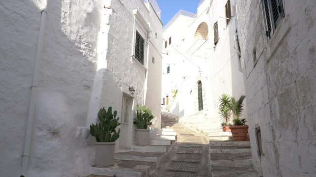 Scenic sight in Ostuni on a summer evening. Brindisi, Apulia (Puglia), southern Italy.