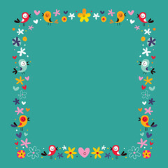 birds and flowers nature decorative border