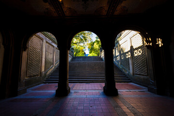 Bethesda Terrace and stairway in Central park, New York, USA