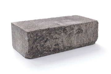 Grey cement brick isolated on white background. Construction brick isolate