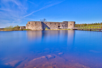 Fototapeta na wymiar A long exposure of the ruins of the Kronobergs Castle in Växjö, Sweden