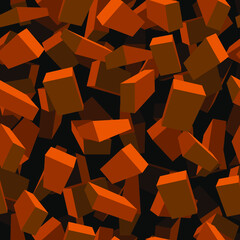 seamless abstract pattern in the form of a chaotic set of bricks in space in orange tones for prints on fabrics, banners and interior design, covers, postcards in a fantastic style