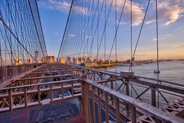 View over the East River from Brooklyn bridge, New York, USA