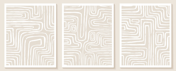 Contemporary templates with abstract shapes and line in nude colors.