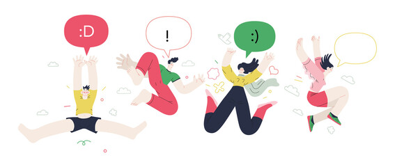 Happiness - happy people jumping in the air cheerfully