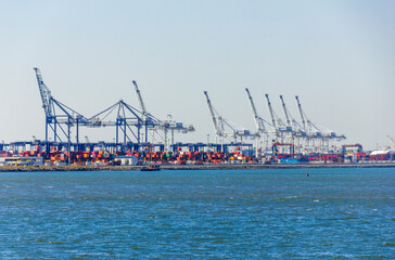 Cargo harbor in Hudson river, United States of America