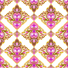 Colorful ikat pattern in vintage style. Elegant ethnic background. Hand drawn oriental art. Seamless geometric vintage texture.	