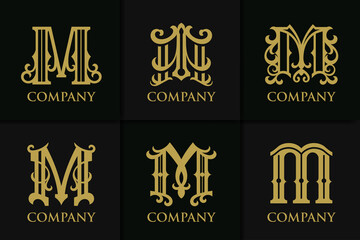 Set monogram letter m vintage collection - obrazy, fototapety, plakaty