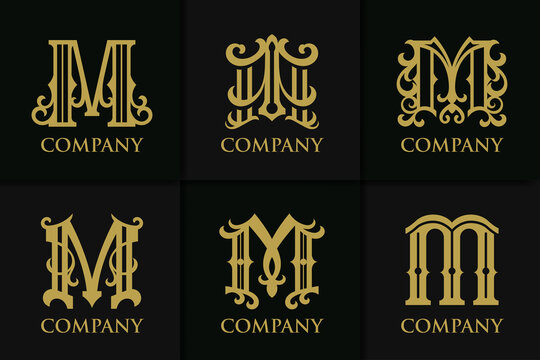 Set monogram letter m vintage collection