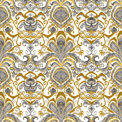 Colorful ikat pattern in vintage style. Elegant ethnic background. Hand drawn oriental art. Seamless geometric vintage texture.	