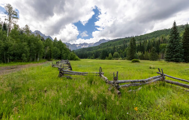 View of Mt Sneffels range in summer time near Ridgeway, Colorado