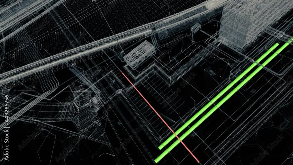 Wall mural demonstration of the clashes of utilites systems of bim models of infrastructure project