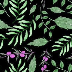Watercolor seamless pattern with vintage leaves. Beautiful botanical print with colorful foliage for decorative design. Bright spring or summer background. Vintage wedding decor. Textile design.	
